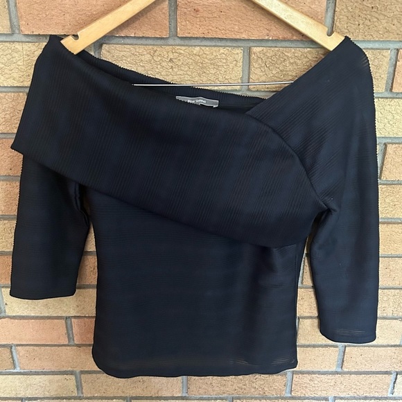 NWT Anthropologie X Blue Tassel Navy Shuler Off Shoulder Top Textured Size Small - Picture 3 of 7